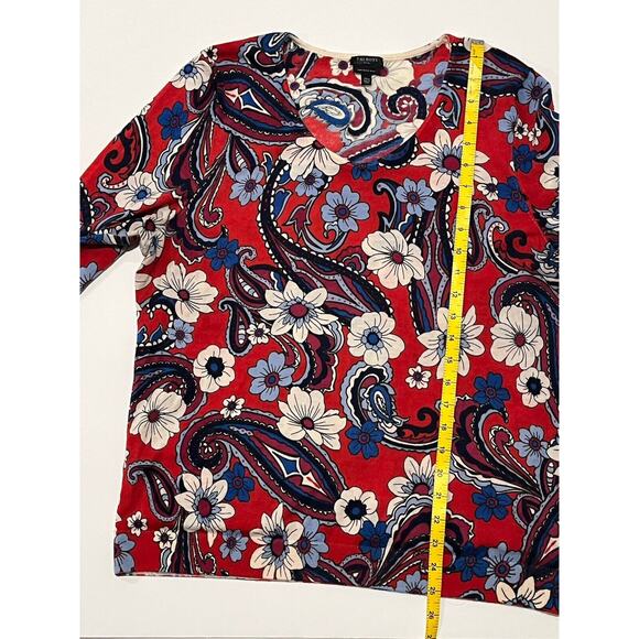 Talbots Petite XL Pure Merino Wool Floral Red Blue Cream Sweater - Picture 5 of 6